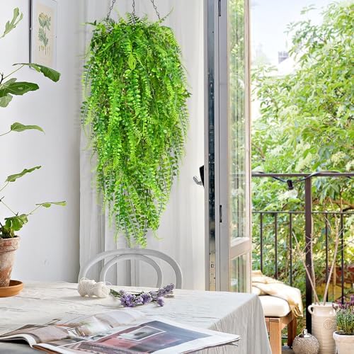 Waipfaru 8Pcs Fake Ferns Fake Hanging Plants Artificial Ferns Vine Greenery - Image 2
