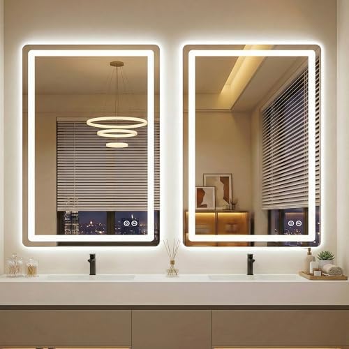 LED Bathroom Mirror with Lights, 2 Pack 24 x 36 Lighted Vanity Wall Mirror by AMOISE