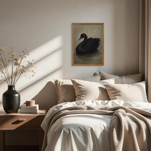AVECCO Vintage Elegant Black Swan on Water Wall Art Canvas Framed 12x16 in - Image 2