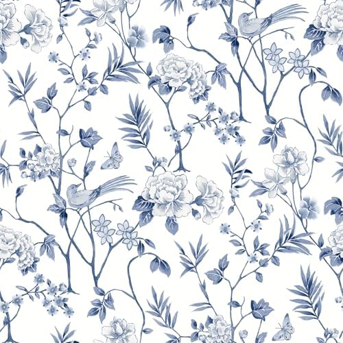 NuWallpaper Chinoiserie Garden Indigo Peel and Stick Wallpaper by NuWallpaper