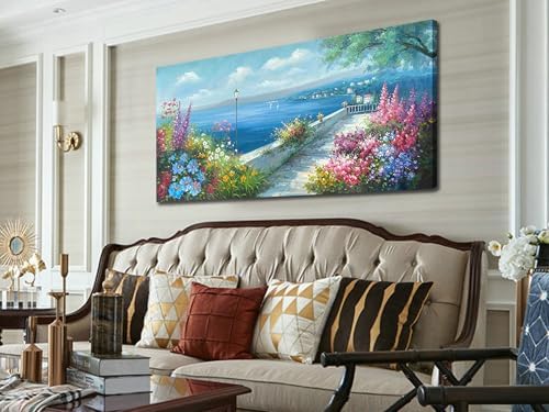 Arjun Blue Coastal Landscape Canvas Wall Art Extra Large Framed 58"x29" - Image 6
