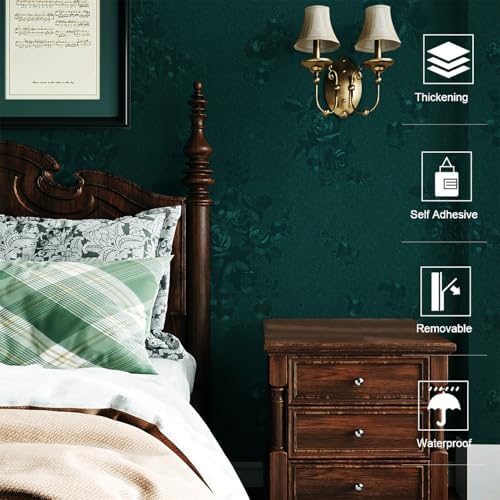 Dimoon 17.7''x236'' Green Peel and Stick Wallpaper Gothic Floral Wall Paper - Image 4