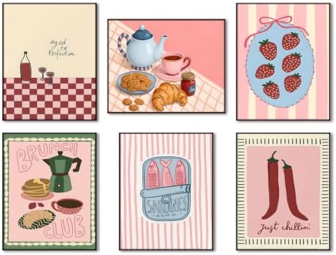 Mynotix Coquette Food Kitchen Wall Art Set of 6 Brunch Club Canvas Poster by MynotixWallArt