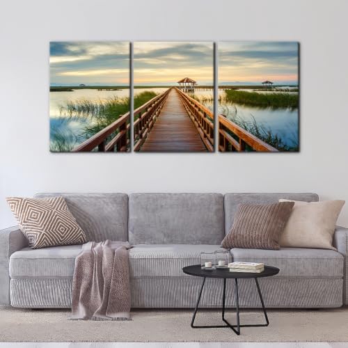 Pacimo Wooden Bridge Wall Art Posters Lotus Lake on Sunset Pictures National - Image 2