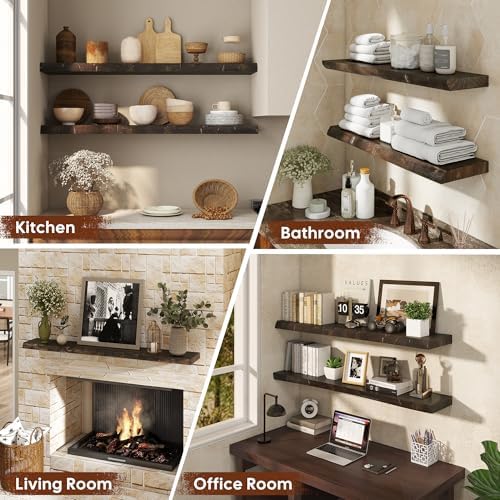 24" Live Edge Floating Shelves, Solid Elm Wood Shelf - Image 6