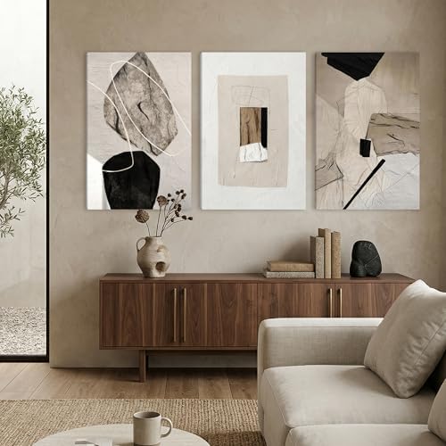 EJPFOGV Triptych Neutral Abstract Wrapped Canvas Wall Art 24x36 inches x3 - Image 3