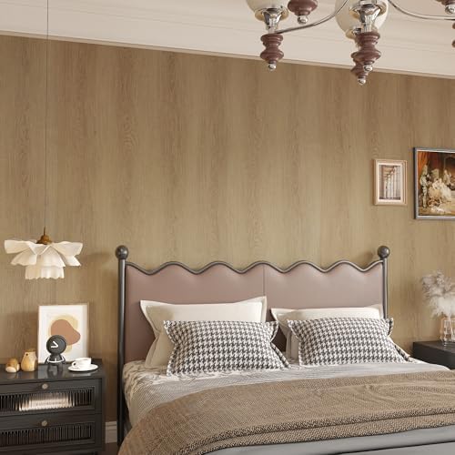 TOTIO Wide Walnut Wood Wallpaper Peel and Stick Light Brown Wood Grain Vinyl - Image 4