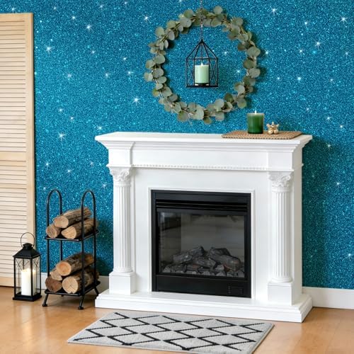 VEELIKE Cerulean Blue Glitter Wallpaper Peel and Stick Contact Paper - Image 6