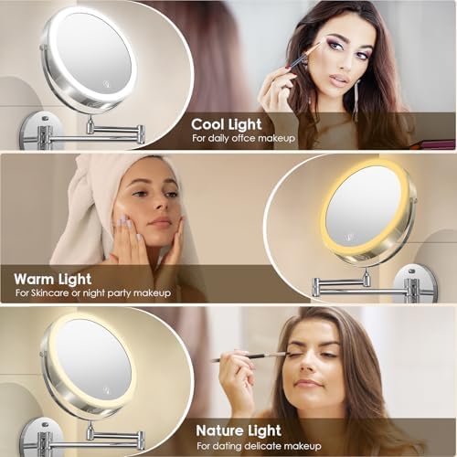 MNIENT Wall Mounted Lighted Makeup Mirror, 1x/10x Rechargeable Magnifying - Image 2