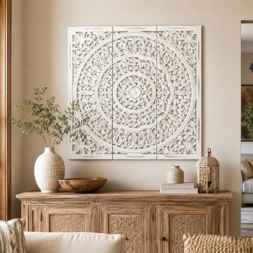 Wall art Decor - Wall Art Wall Décor Plaques Set of 3_36x12 Inch White Antique - Image 5