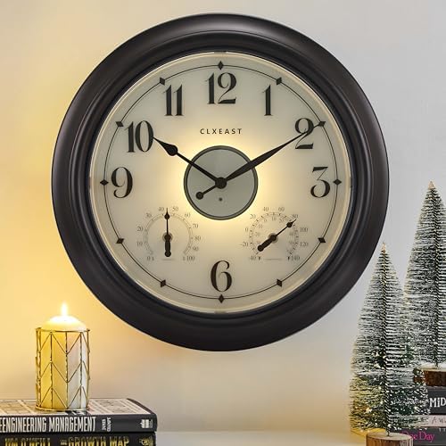 CLXEAST 18 Inch Large Illuminated Outdoor Clocks Waterproof by CLXEAST