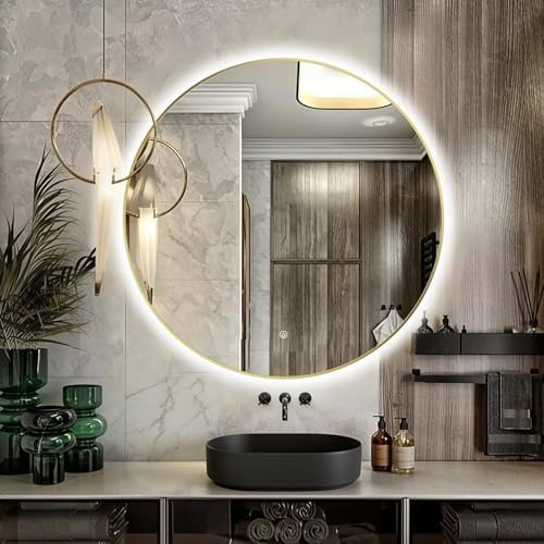 30" Round LED Bathroom Mirror, Wall Mounted Round Backlit Mirror LED Bathroom by TheiaMo
