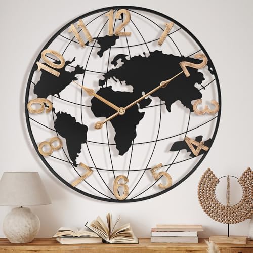 Pytha Sight 20 Inch Metal Large World Map Wall Clocks by Pytha+Sight