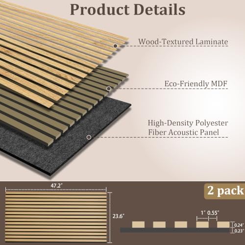 2 Pack 47.2"x23.6" Wood Slat Acoustic Panels - Image 2