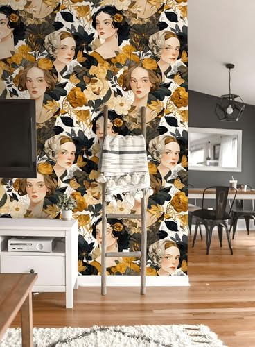 Vintage Floral Portrait Peel and Stick Wallpaper, Butterfly Wallpaper - Image 4