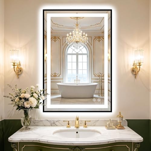 LED Bathroom Mirror with Light, 24x36 Vanity Mirror by TRAHOME