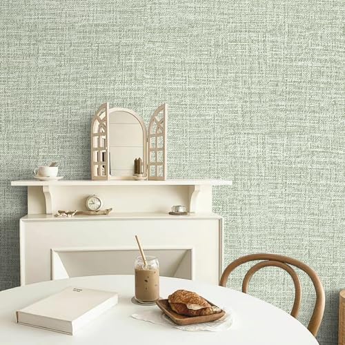 Green Grasscloth Peel and Stick Wallpaper 17.3"x1200" Faux Linen Textured - Image 5