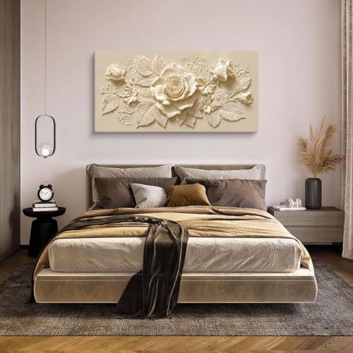 Modern Elegant Cream Flower Canvas Wall Art - Image 2