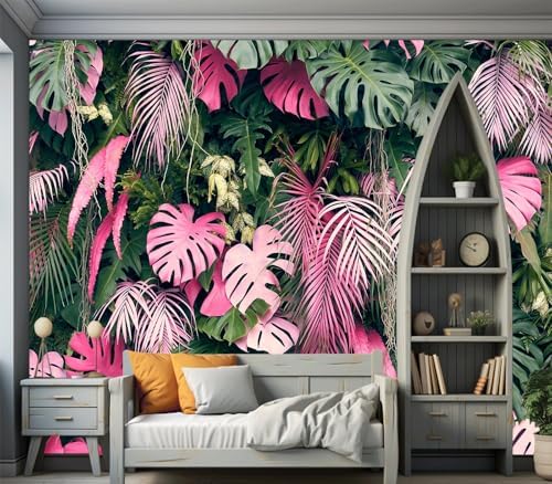 Pink Monstera Palm Tropical Leaves Wallpaper Peel Stick - Image 4