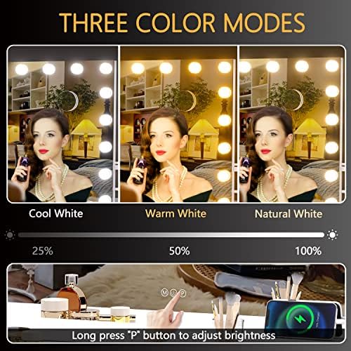 Hasipu Vanity Mirror with Lights, 3 Colors Modes, Touch Control, USB Charging - Image 3