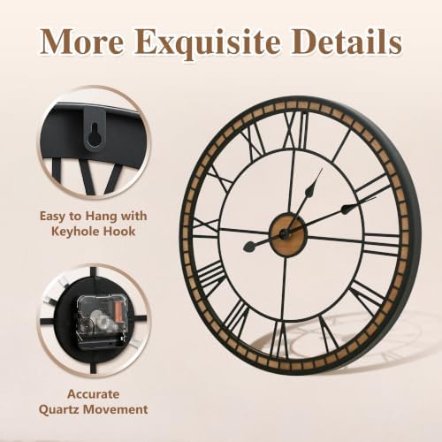 Micasso Decorative Wall Clock: 20 inch Modern Farmhouse Battery Operated - Image 7