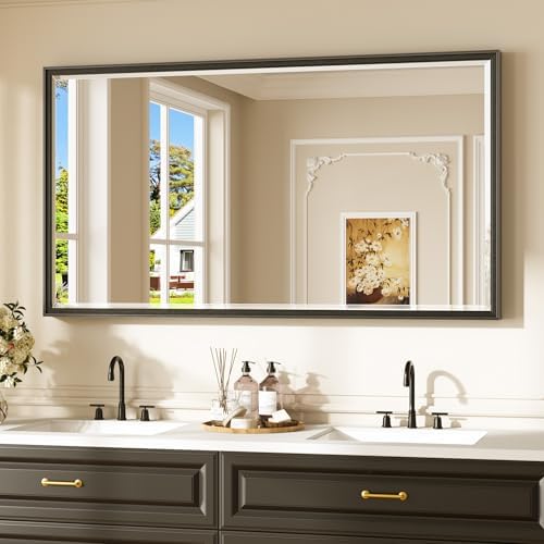 Keonjinn 55" x 30" Black Bathroom Vanity Mirror, Aluminum Alloy Frame by Keonjinn