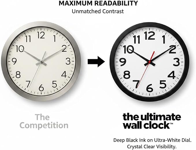 Ultimate Wall Clock | 10 Inch | Silent | Round | Quartz | Black | Kitchen | - Image 3