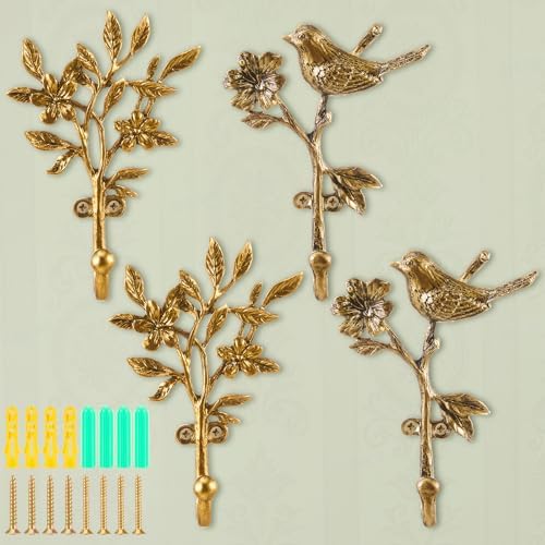 4 Pack Vintage Bird Hooks for Wall Decorative Hooks, 5.5 to 5.9 in by Unknown