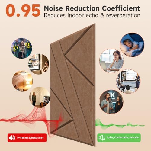 Acoustic Panels with Self Adhesive, 11.8”x11.8”, 12 Pack, Dark Brown - Image 5