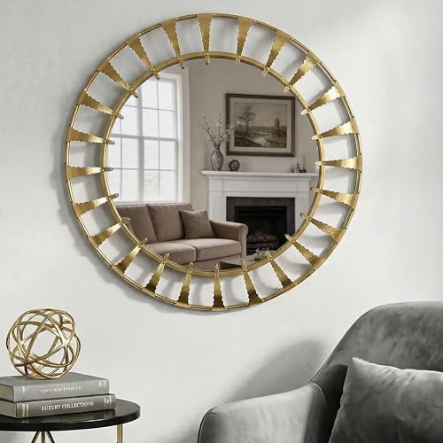 Round Gold Sunburst Mirror Mid-Century Metal Frame Wall Decor 32" by MIRAVORYGoldDecorMirrors