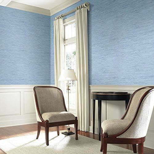 York Wallcoverings Nautical Living Faded Denim Blue Grasscloth Wallpaper - Image 4