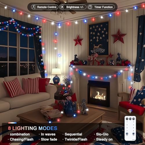JMEXSUSS Connectable 33ft 100 LED Red White and Blue Lights Indoor Outdoor - Image 2