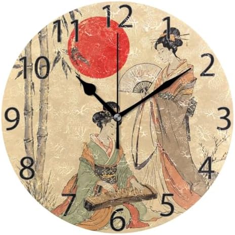ABLINK Beautiful Japanese Geisha Girl Round Wall Clock, Silent Non Ticking Oil by Unknown