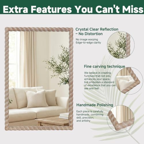 36"x24" Rectangular Solid Wood Farmhouse Decorative Wall Mirror - Image 5
