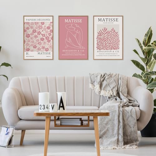 HLNIUC Matisse Pink Wall Art, Neutral Pink Flower Framed Canvas Wall Decor Set - Image 4