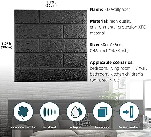 3D Wall Panels Peel and Stick, 29 Sq Ft Coverage, Faux Brick Black - Image 3