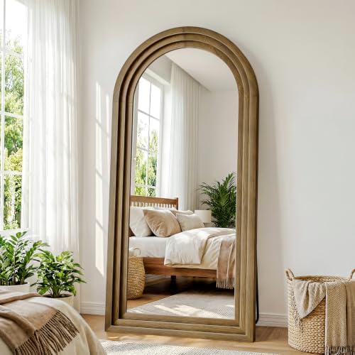 30"x71" Full Length Mirror Solid Wood Frame, Arched Floor Mirror Full Length by WISSMIELSHOME
