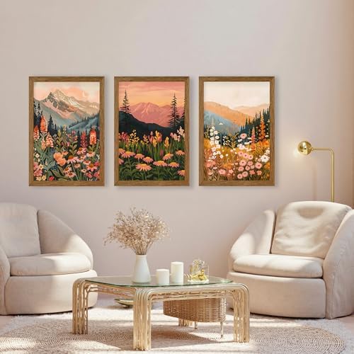 3 Piece Wildflower Mountain Wall Art Colorful Landscape Canvas Art 20x30in - Image 2