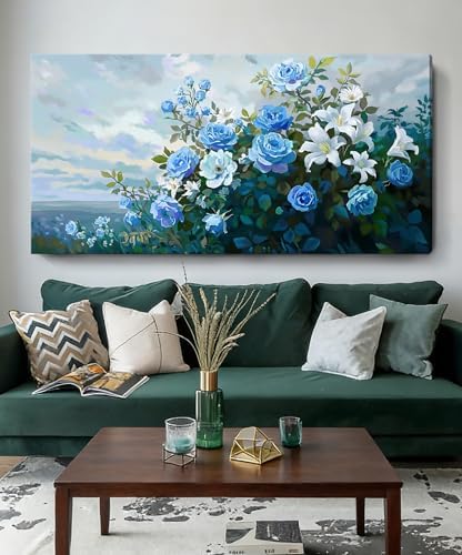 Nicetop Extra Large Blue Roses Floral Canvas Art by Nicetop