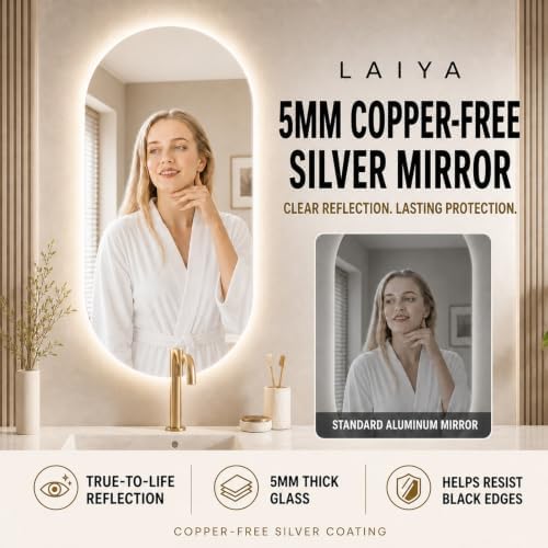 LAIYA 40X24in Oval LED Bathroom Mirror, Frameless Backlit Anti-Fog Dimmable - Image 6