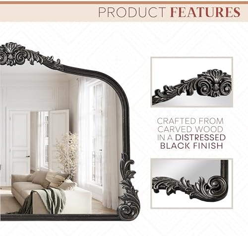 Wylde Iris English Estate Carved Arch Wood Wall Mirror, Mirror - Image 4
