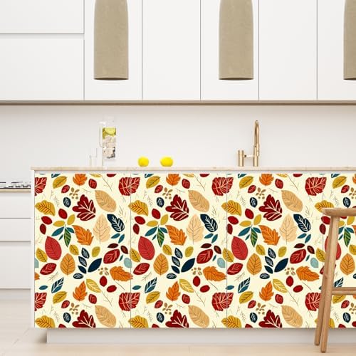 ILHIIOR Orange Floral Peel and Stick Wallpaper Wall Decor 17.5 x 118 Inches - Image 3