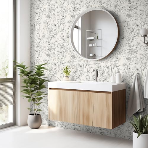 Hopepak 17.3''x197'' Floral Peel and Stick Wallpaper Black and Cream White - Image 3