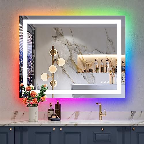 36x30 LED Bathroom Mirror with Lights, RGB Backlit Lighted Mirror by YEELAIT