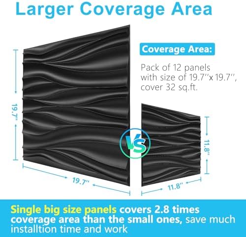 STICKGOO Black 3D Wall Panels, Wave Design, 19.7''x19.7'' - Image 6