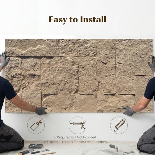 HOMCOM 3D Faux Stone Wall Panels Water-Resistant 4' x 2' Beige - Image 5