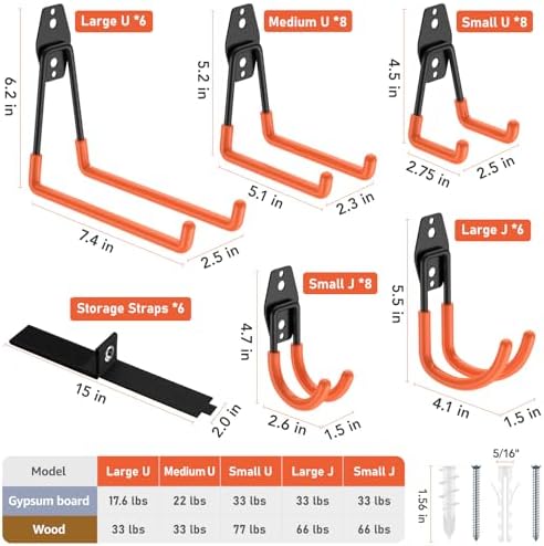 Garage Hooks, Anti-Slip Heavy Duty Wall Mount Hooks - Image 2