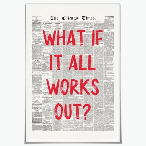 Red Retro Newspaper Wall Art Trendy Inspirational Quote Poster What If It All by Unknown