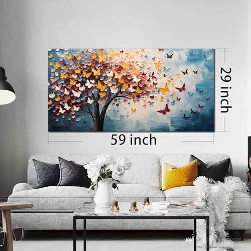 Butterfly Tree Canvas Wall Art for Living Room Bedroom Home Office Blue - Image 5
