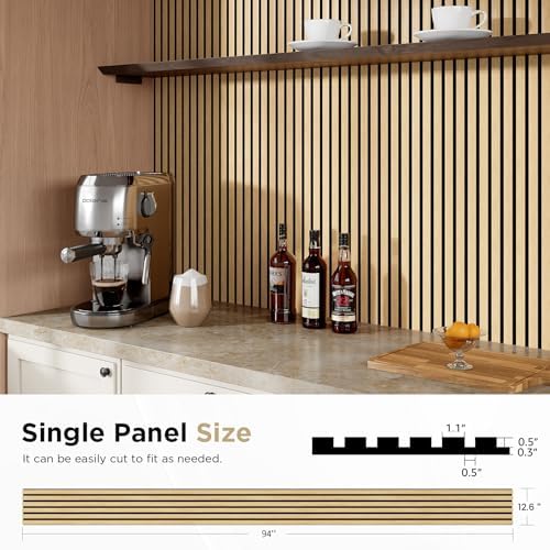 SMARTSTANDARD Wood Slat Acoustic Wall Panels 4 Pack 94"x12.6" White Oak - Image 2